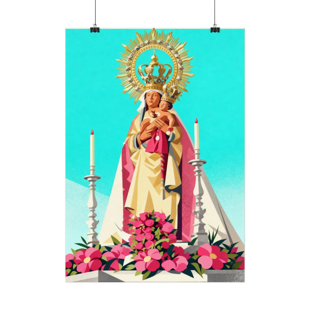 Lámina Virgen de la Almudena Flores y Velas Printify