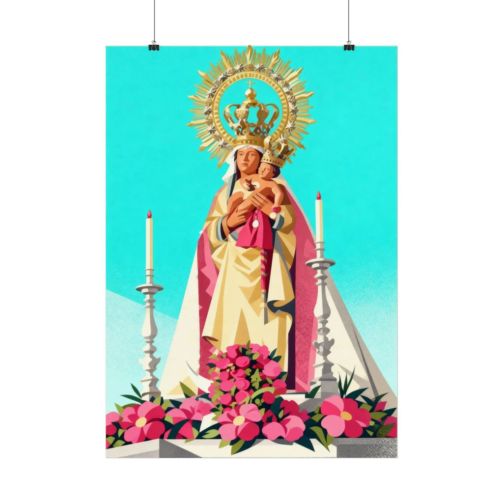 Lámina Virgen de la Almudena Flores y Velas Printify