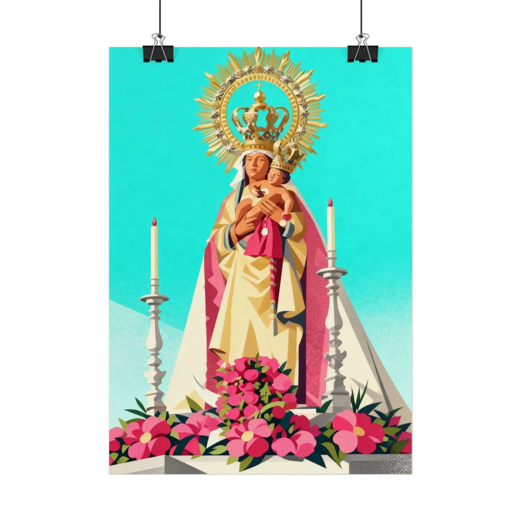 Lámina Virgen de la Almudena Flores y Velas Printify
