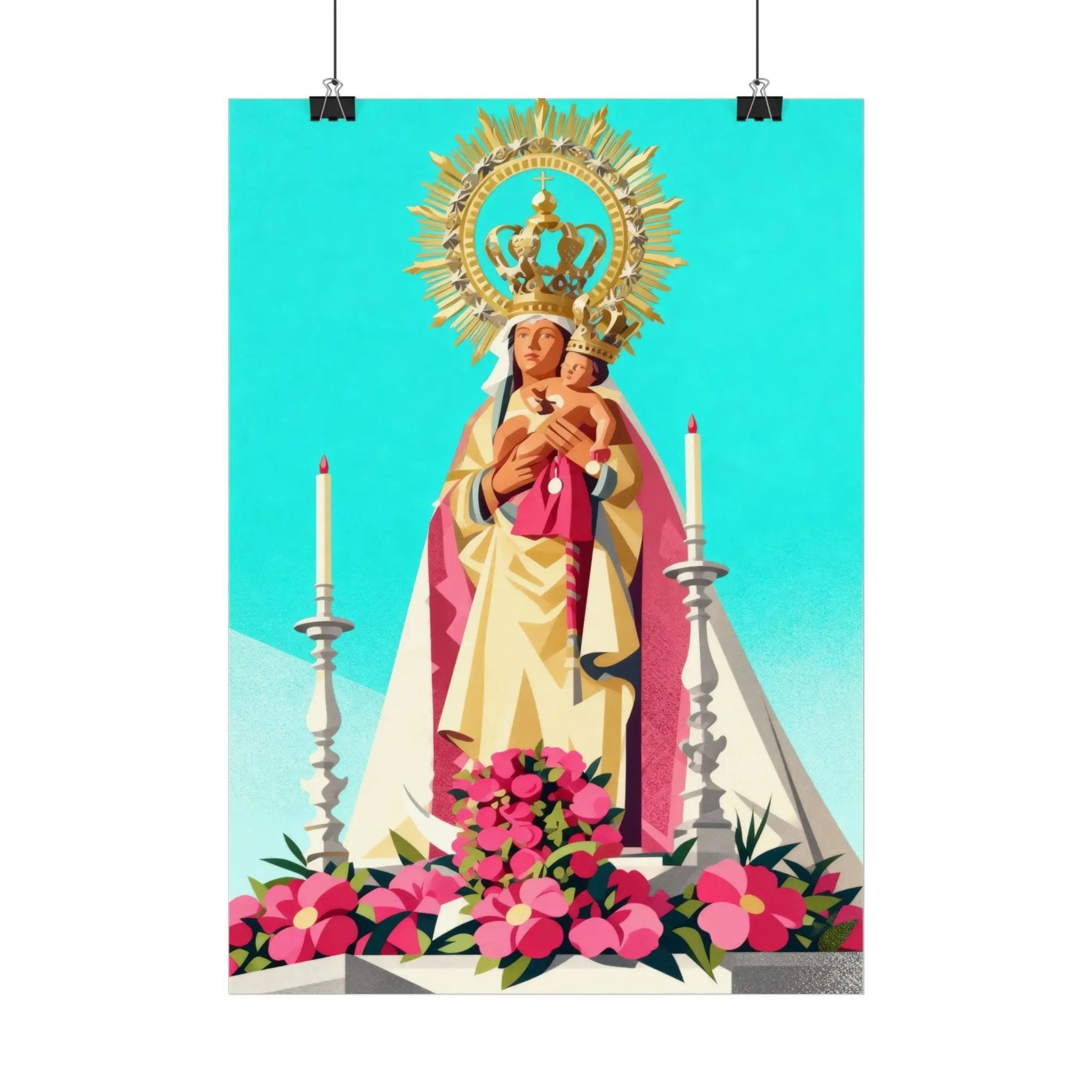 Lámina Virgen de la Almudena Flores y Velas Printify